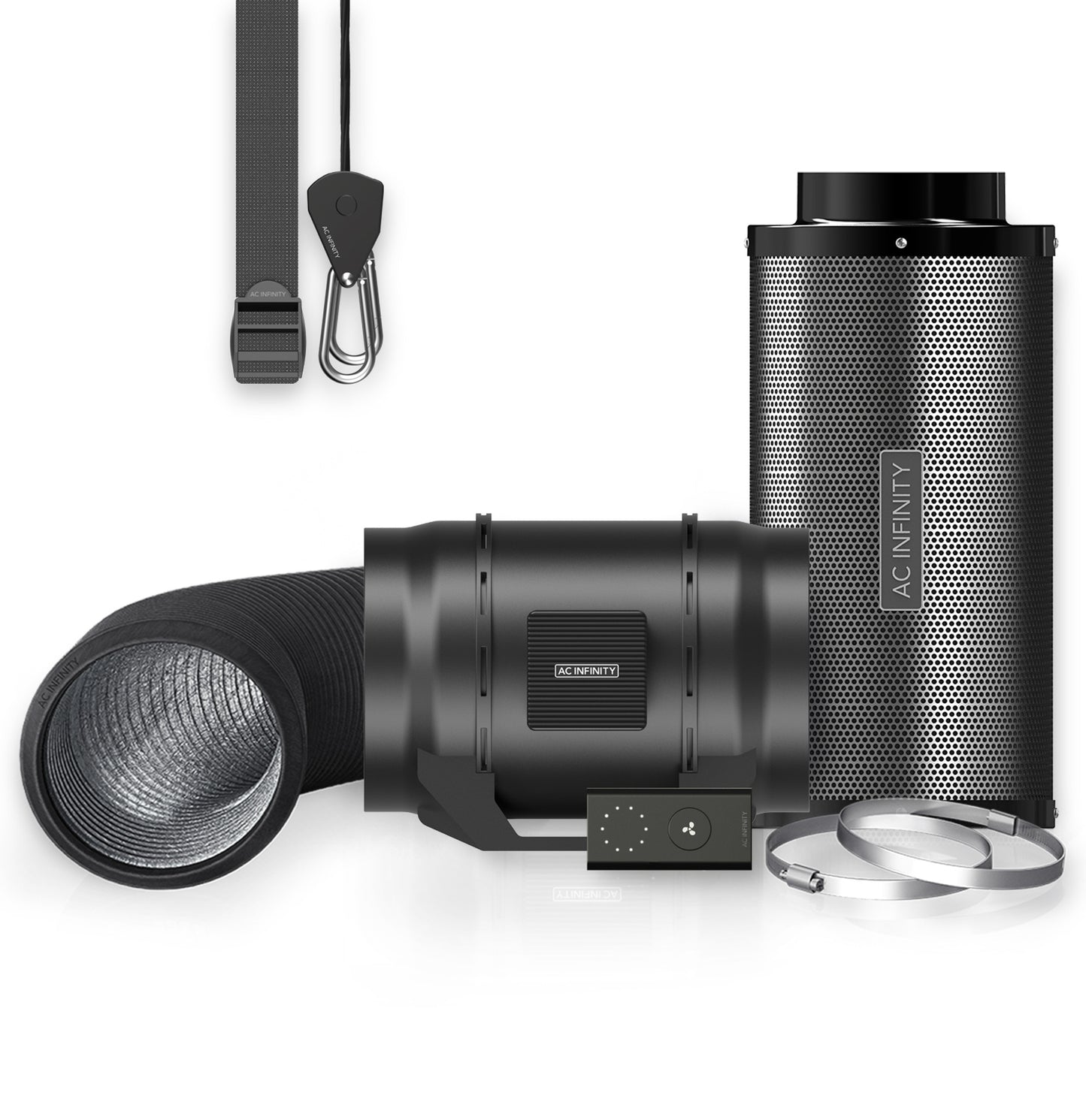 AC INFINITY AIR FILTRATION KIT 8”, INLINE FAN WITH SPEED CONTROLLER, CARBON FILTER & DUCTING COMBO