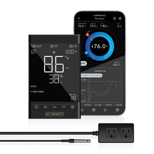 CONTROLLER 79, SMART OUTLET CONTROLLER, TEMPERATURE, HUMIDITY, SCHEDULE PROGRAMS FOR TWO DEVICES, DATA APP, BLUETOOTH