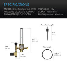 CO2 REGULATOR, CARBON DIOXIDE MONITOR WITH SOLENOID VALVE AND GAS FLOW METER