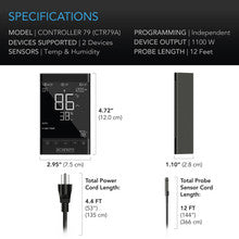 CONTROLLER 79, SMART OUTLET CONTROLLER, TEMPERATURE, HUMIDITY, SCHEDULE PROGRAMS FOR TWO DEVICES, DATA APP, BLUETOOTH