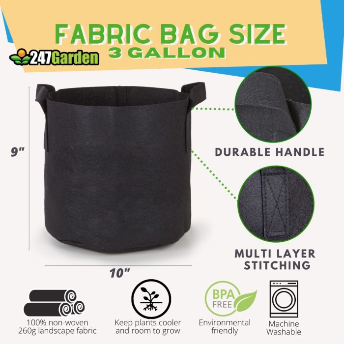 247 Garden 3 Gallon Fabric Pot w/handles