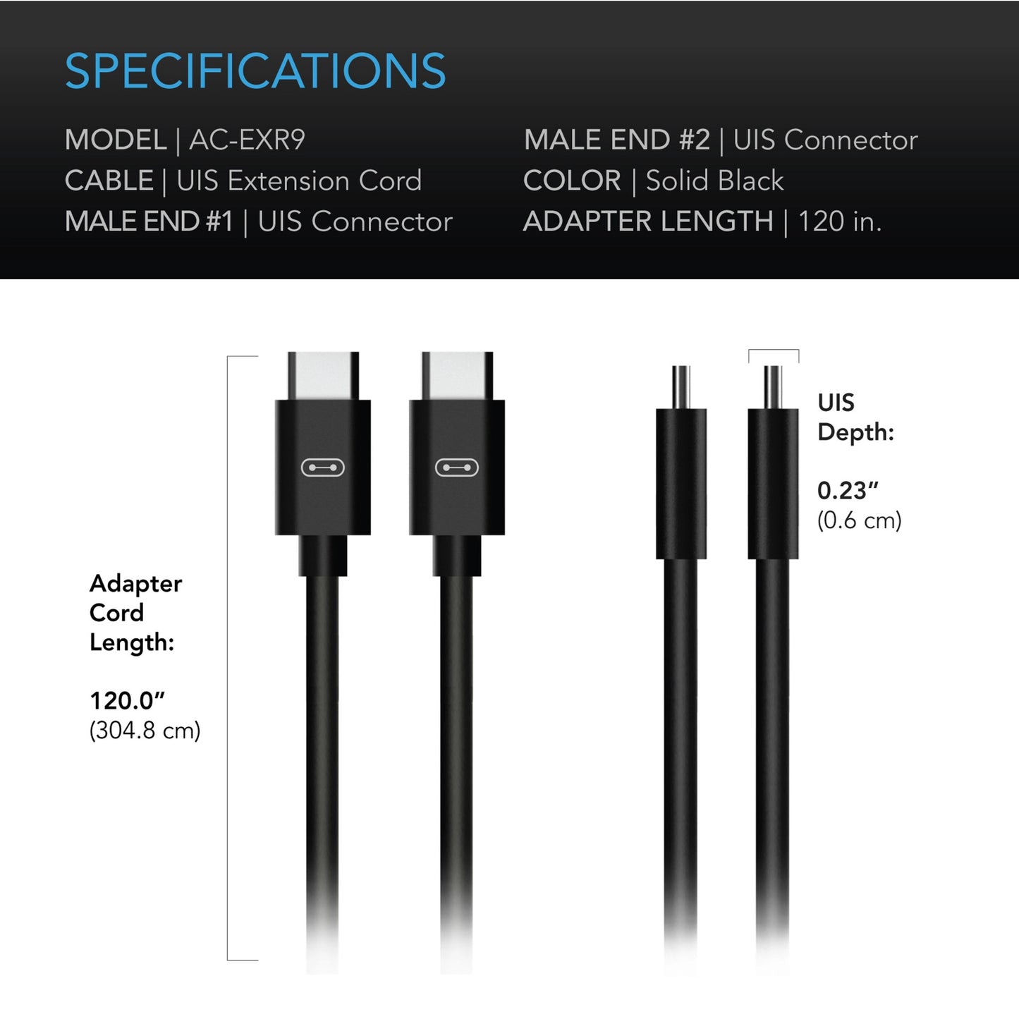 UIS TO UIS EXTENSION CABLE, MALE TO MALE, 10 FT.