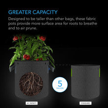 AC INFINITY HEAVY DUTY FABRIC POTS, 5 GALLON, 5-PACK