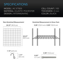 AC INFINITY GROW TENT TRELLIS NETTING, FLEXIBLE ELASTIC CORDS, 5X5