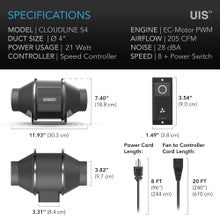 AC INFINITY CLOUDLINE S4, QUIET INLINE DUCT FAN SYSTEM WITH SPEED CONTROLLER, 4-INCH