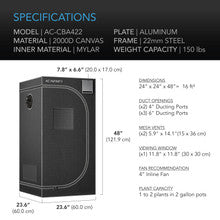 AC INFINITYCLOUDLAB 422, ADVANCE GROW TENT 2X2, 2000D DIAMOND MYLAR CANVAS, 24" X 24" X 48